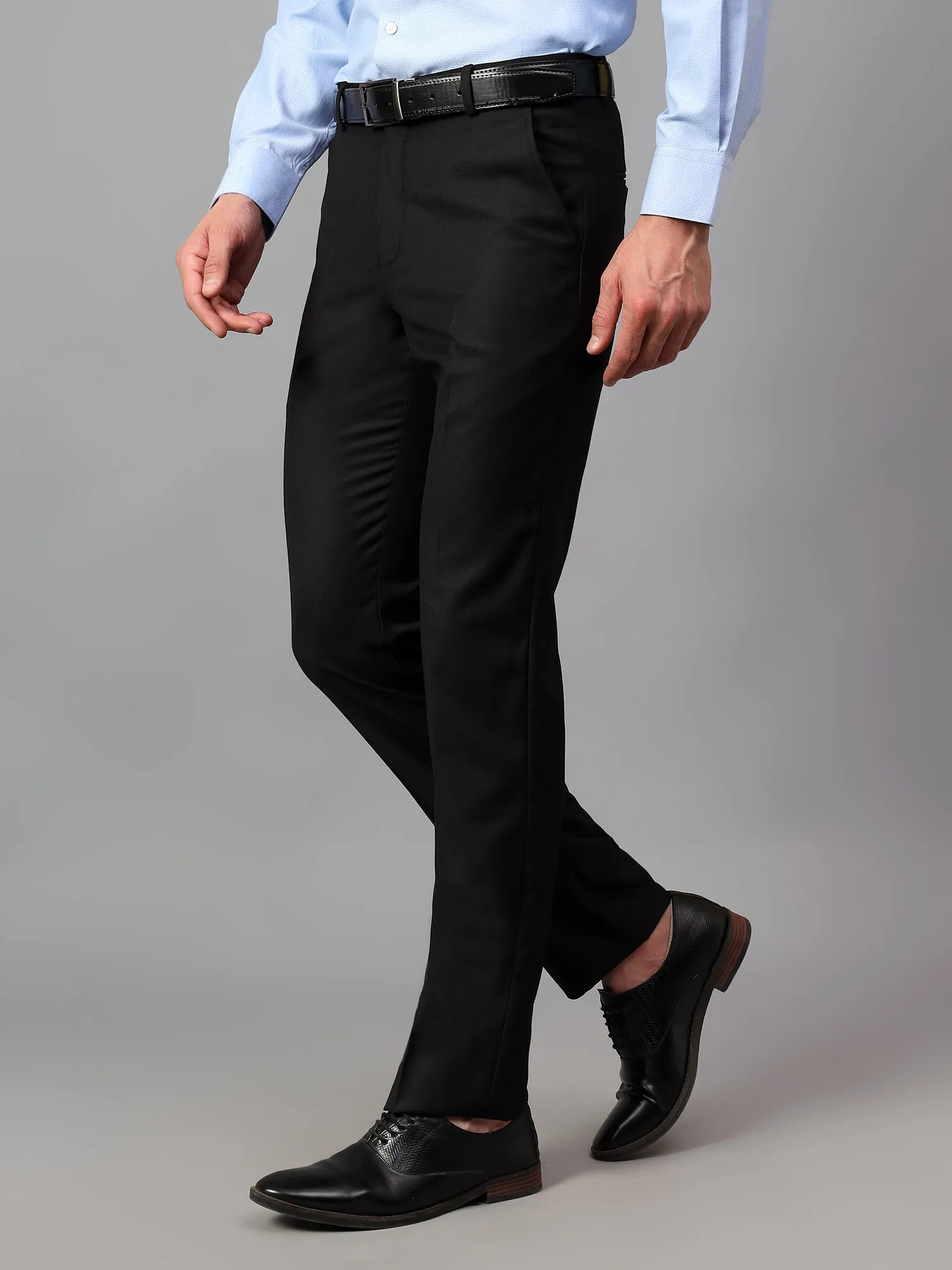 Men's Black Solid Non-Pleated Formal Trouser