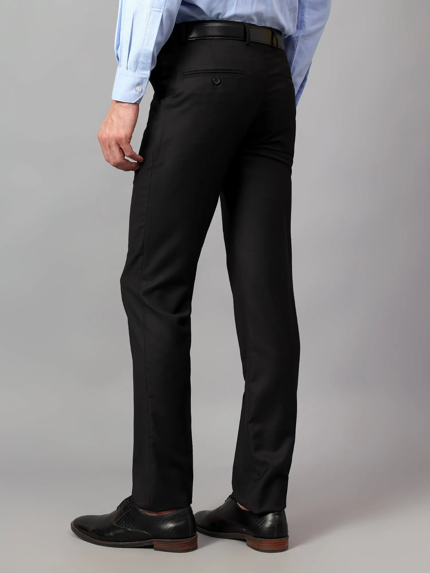 Men's Black Solid Non-Pleated Formal Trouser