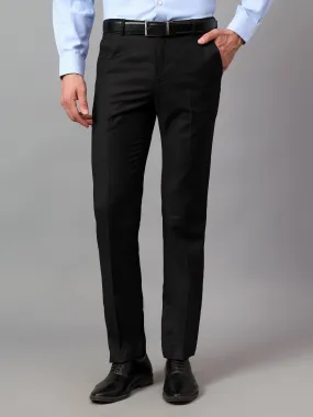 Men's Black Solid Non-Pleated Formal Trouser