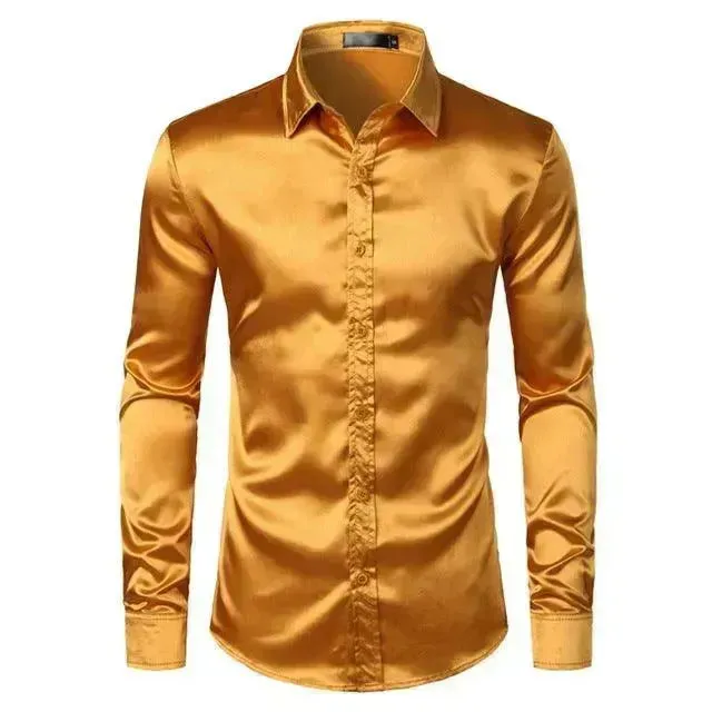 Men's Fashionable Satin Polyvinyl Alcohol Fiber Shirt