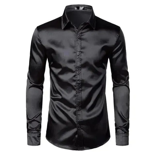 Men's Fashionable Satin Polyvinyl Alcohol Fiber Shirt