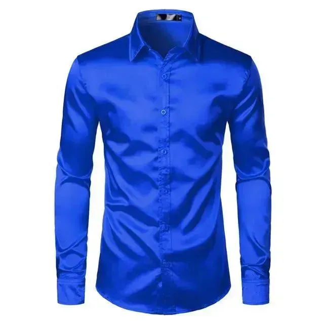 Men's Fashionable Satin Polyvinyl Alcohol Fiber Shirt