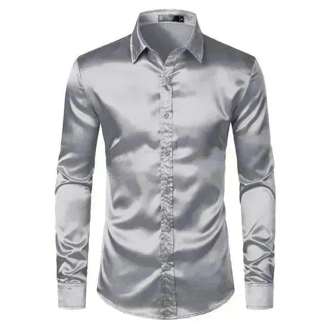 Men's Fashionable Satin Polyvinyl Alcohol Fiber Shirt