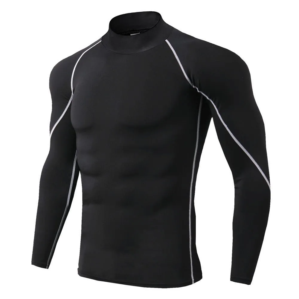 Men's High Collar Fitness Long Sleeve Pro Sports Autumn and Winter Running Shirt