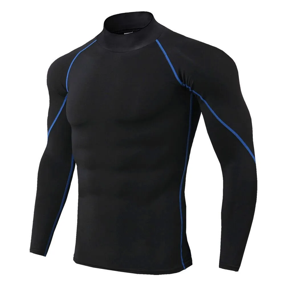 Men's High Collar Fitness Long Sleeve Pro Sports Autumn and Winter Running Shirt