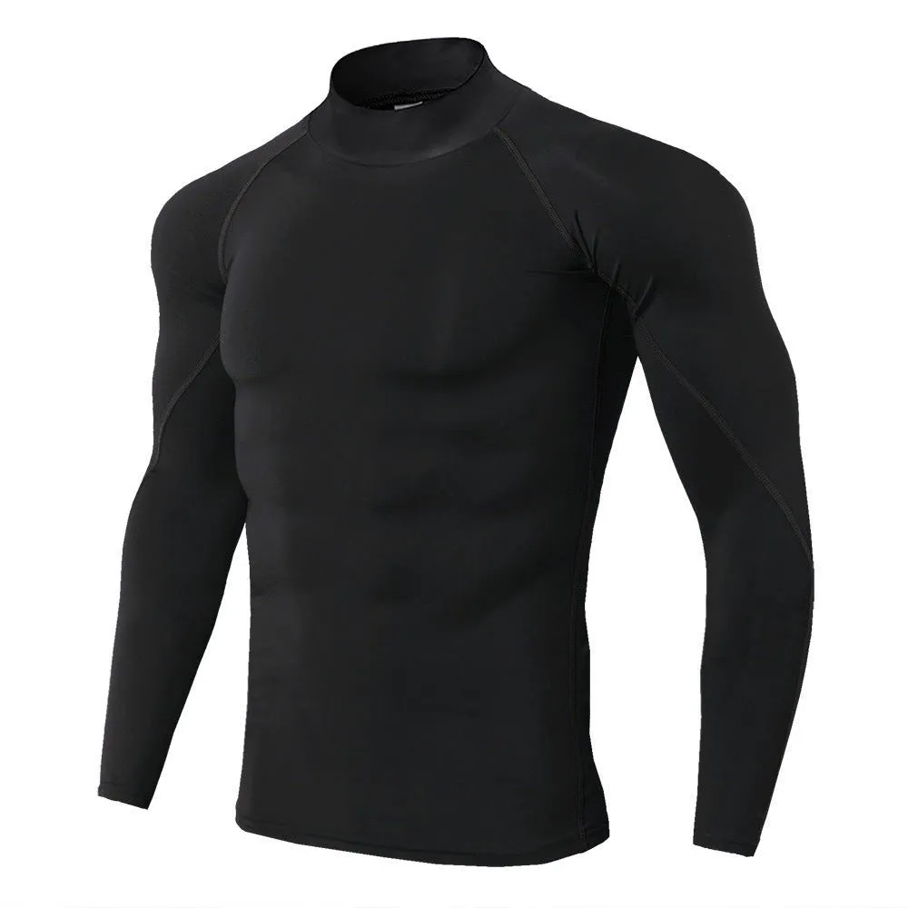 Men's High Collar Fitness Long Sleeve Pro Sports Autumn and Winter Running Shirt