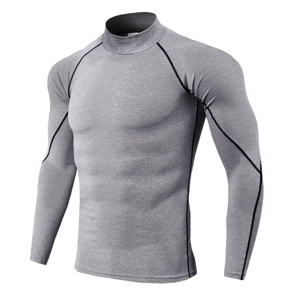 Men's High Collar Fitness Long Sleeve Pro Sports Autumn and Winter Running Shirt