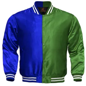 Mens Letterman Jacket Royal Blue Green Satin Jacket Team Varsity Jackets