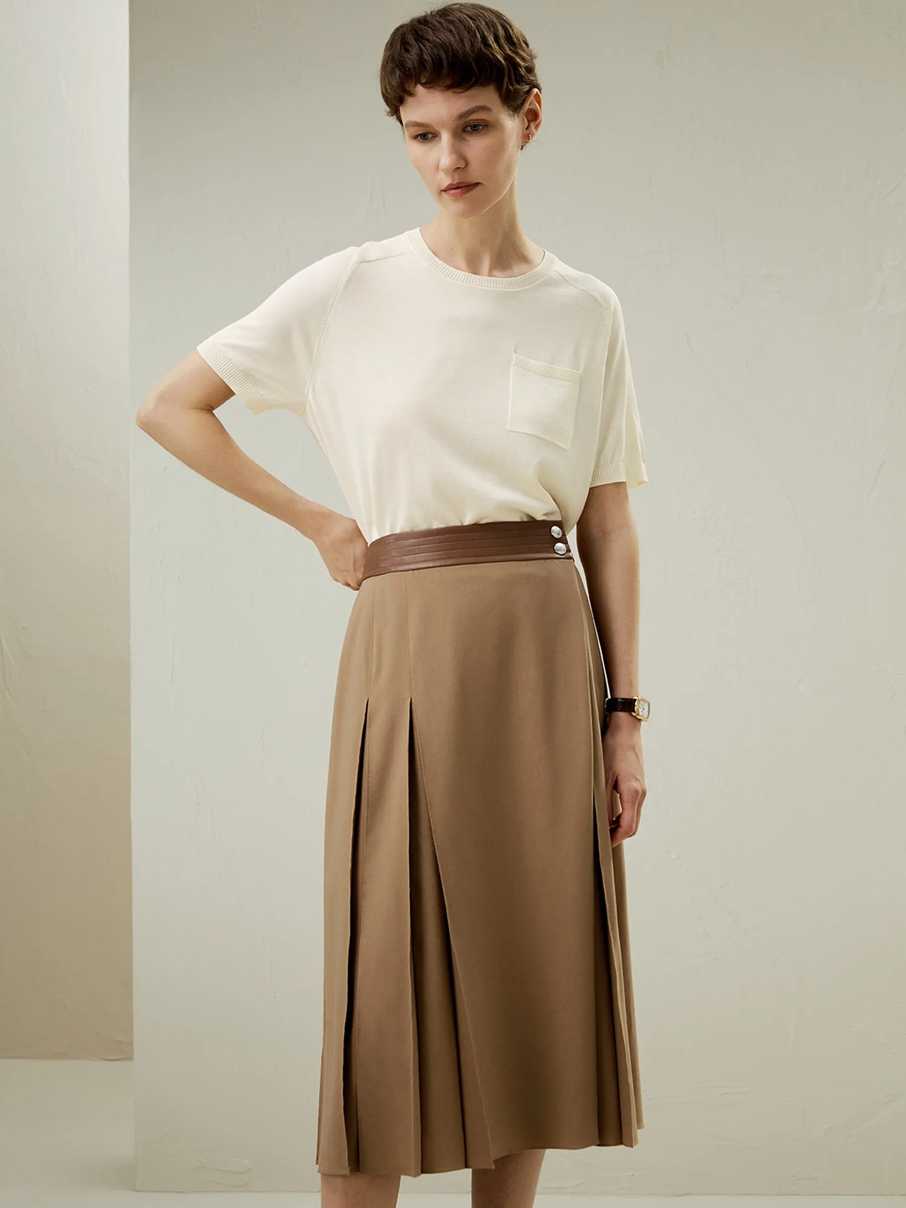 Merino Wool Wrap Midi Skirt