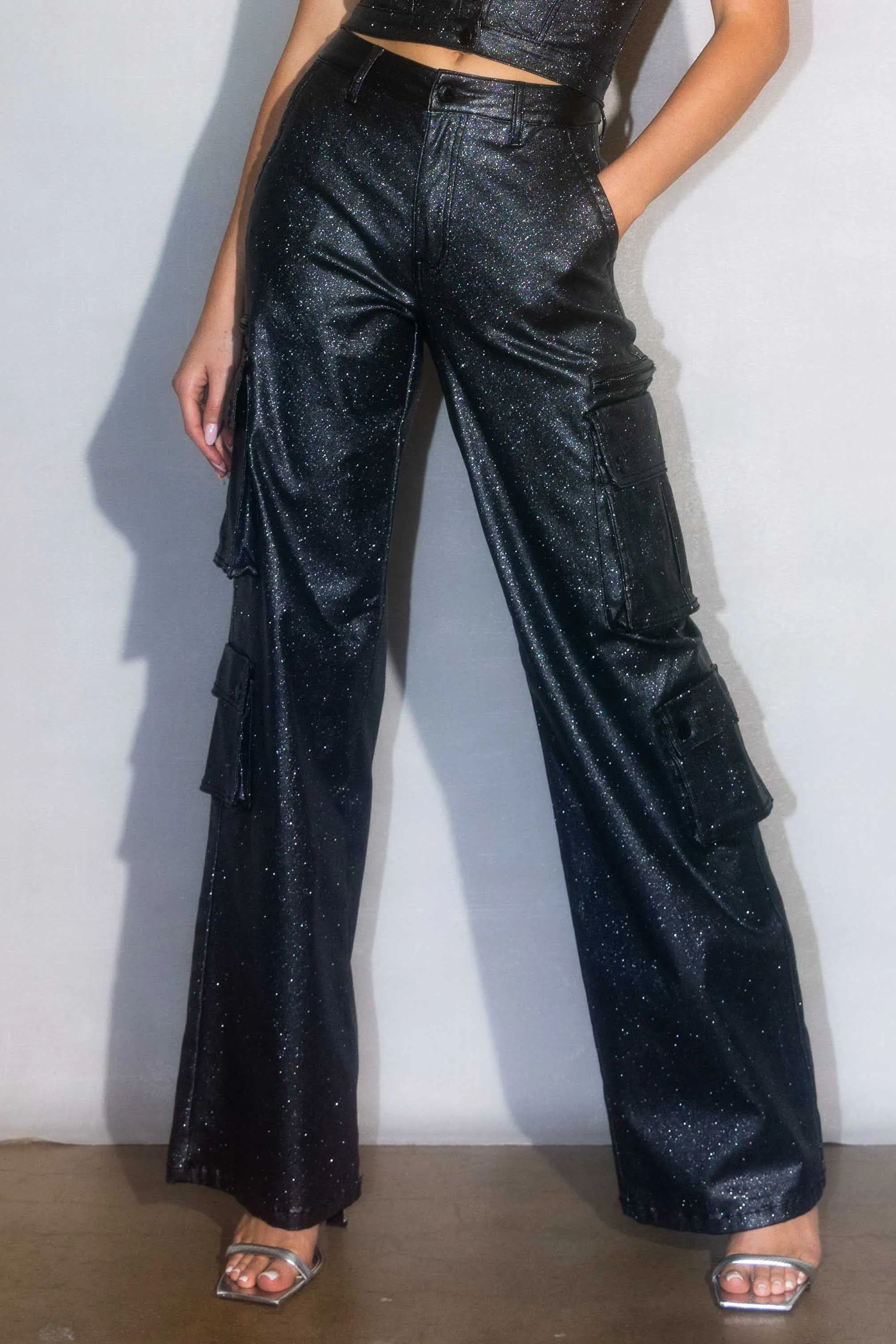 Metallic Cargo Wide Jeans