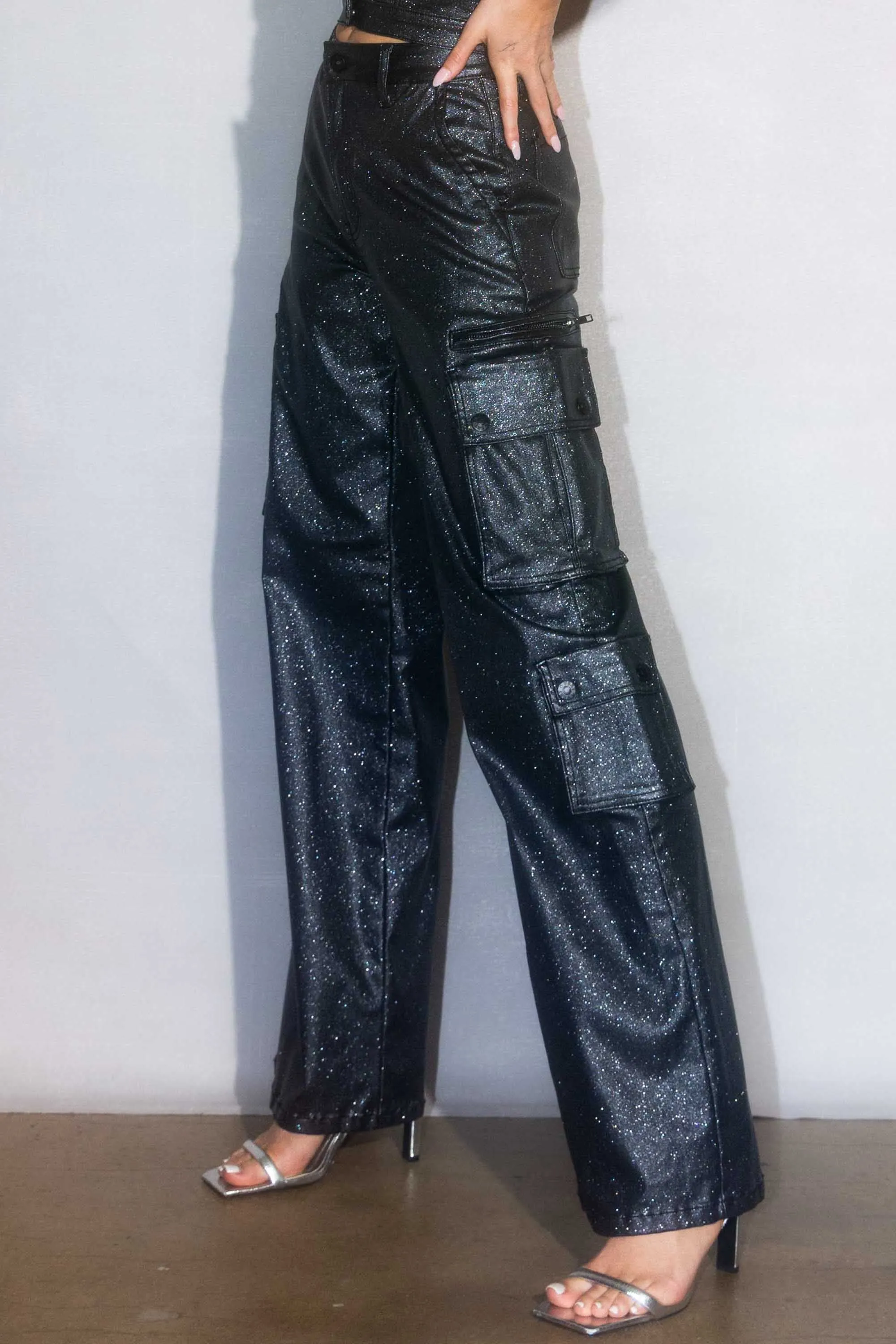 Metallic Cargo Wide Jeans