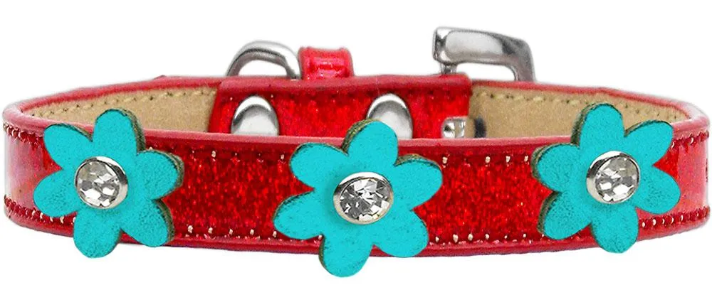 Metallic Flower Ice Cream Collar Red With Metallic Turquoise Flowers Size 10