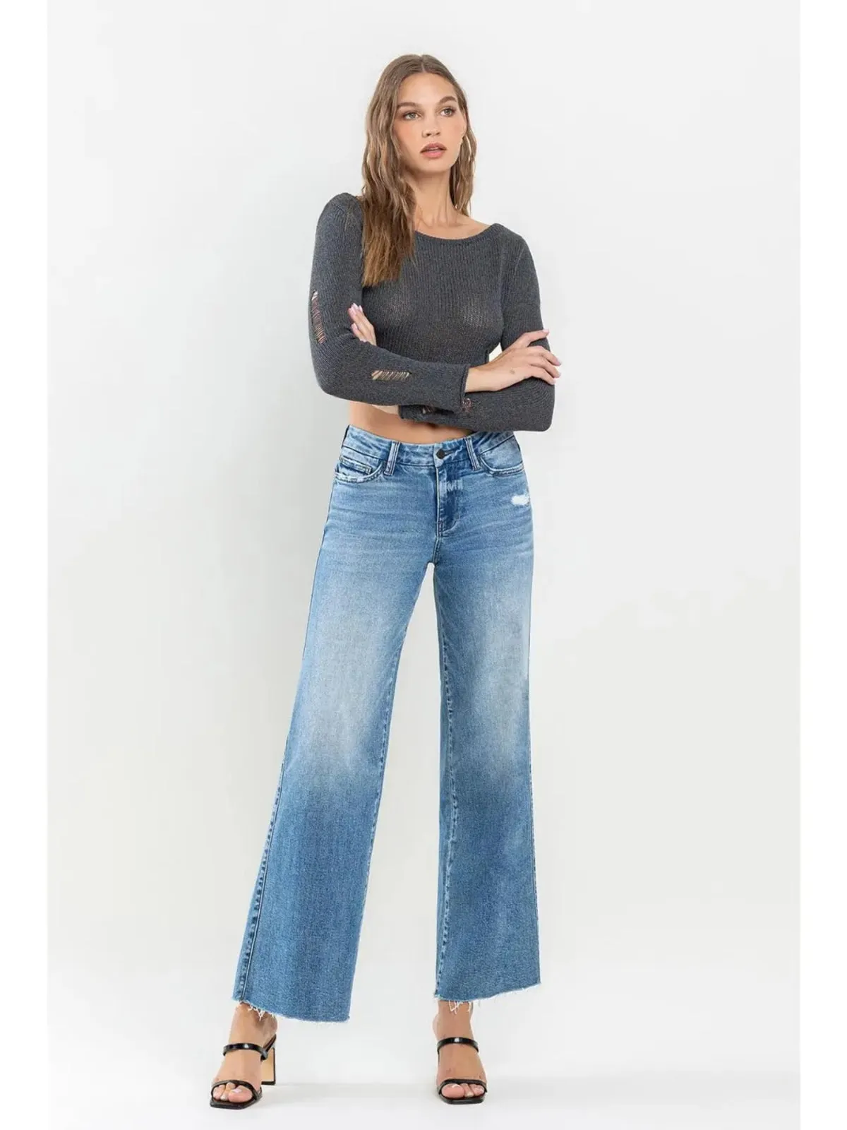 Mid Rise Wide Leg Jean