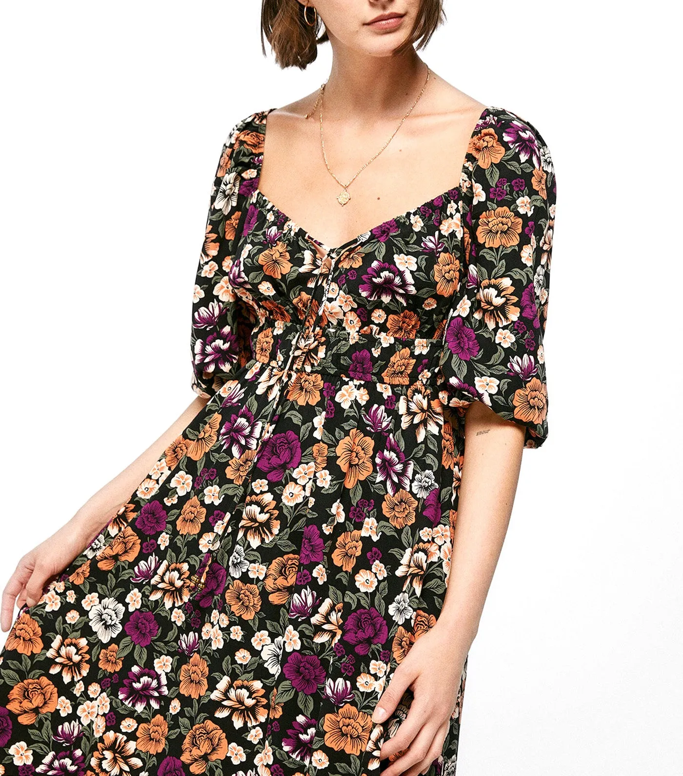 Midi Dress With Elastic Waist Multicolor