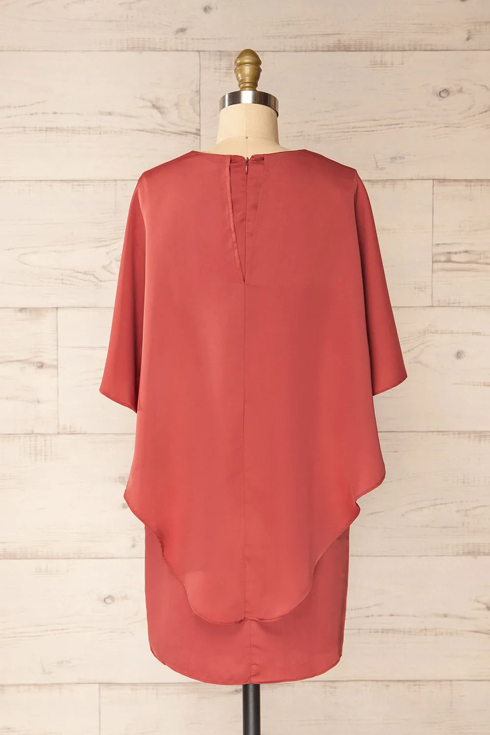 Milanoa Dark Pink | Short Satin Dress w/ Cape