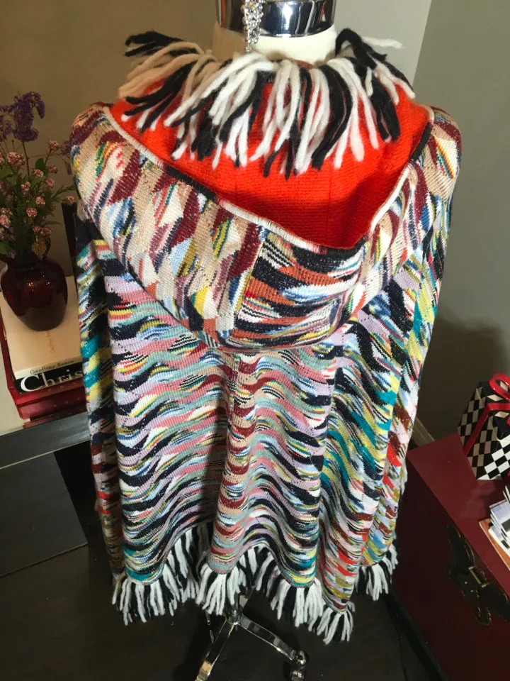 Missoni Size One Size Multi-Color Fringek Wool Knit Cape 2400-375-122819