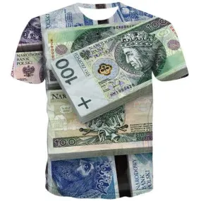 Money T shirts Men Harajuku T-shirts 3d Poland Tshirts Novelty Colorful Tshirts Casual Gothic Shirt Print Short Sleeve Fashion