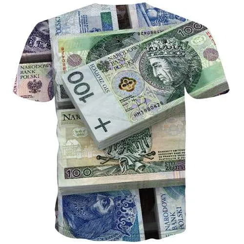 Money T shirts Men Harajuku T-shirts 3d Poland Tshirts Novelty Colorful Tshirts Casual Gothic Shirt Print Short Sleeve Fashion