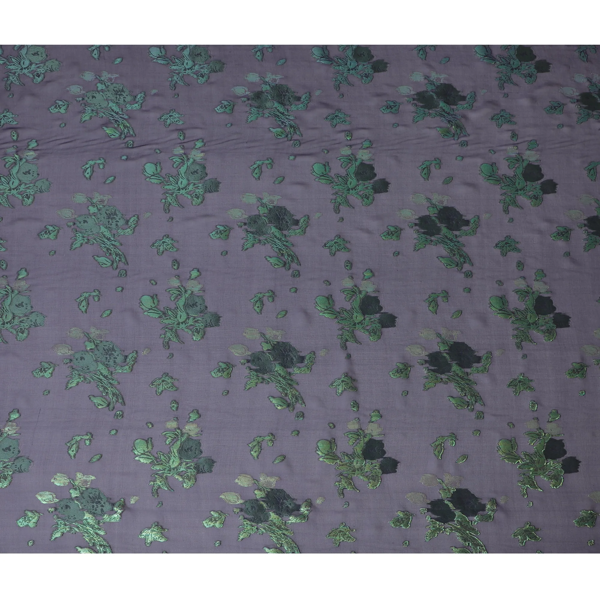 Navy Blue Silk Chiffon Fabric with Emerald Green Lurex Florals, 110 cm Width - Imported from South Korea-D20241