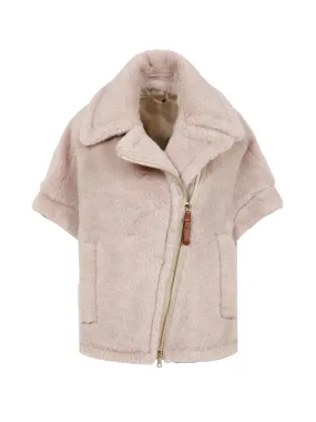 NewMant biker jacket cape in alpaca and wool Teddy fabric