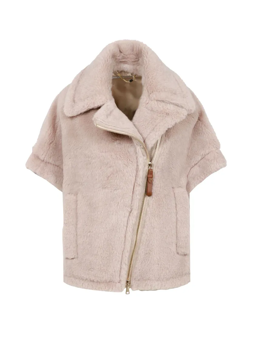 NewMant biker jacket cape in alpaca and wool Teddy fabric