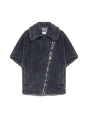 NewMant biker jacket cape in wool and alpaca Teddy fabric