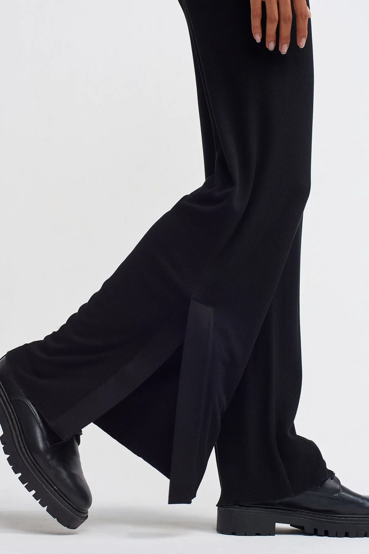 Nu Elasticated Waist Ribbed Trousers Black