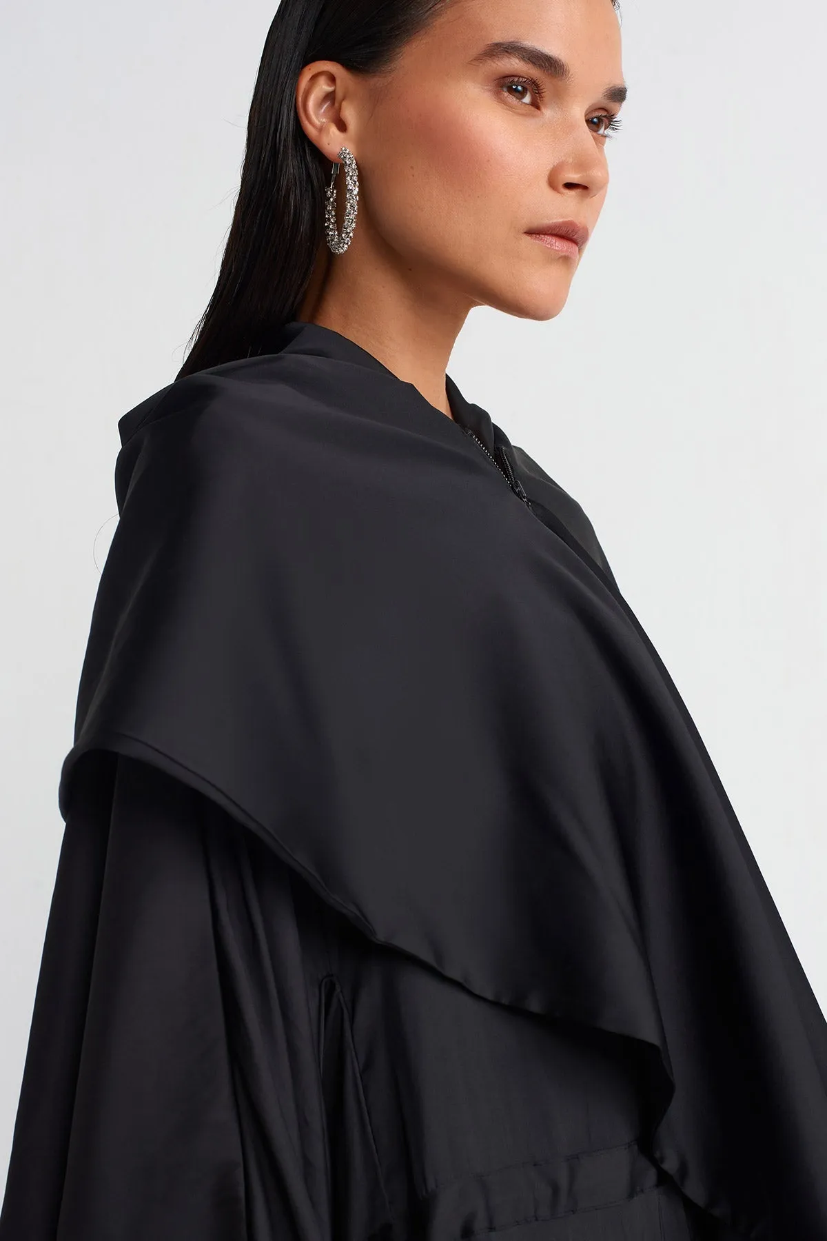 Nu Satin Trench Coat Black