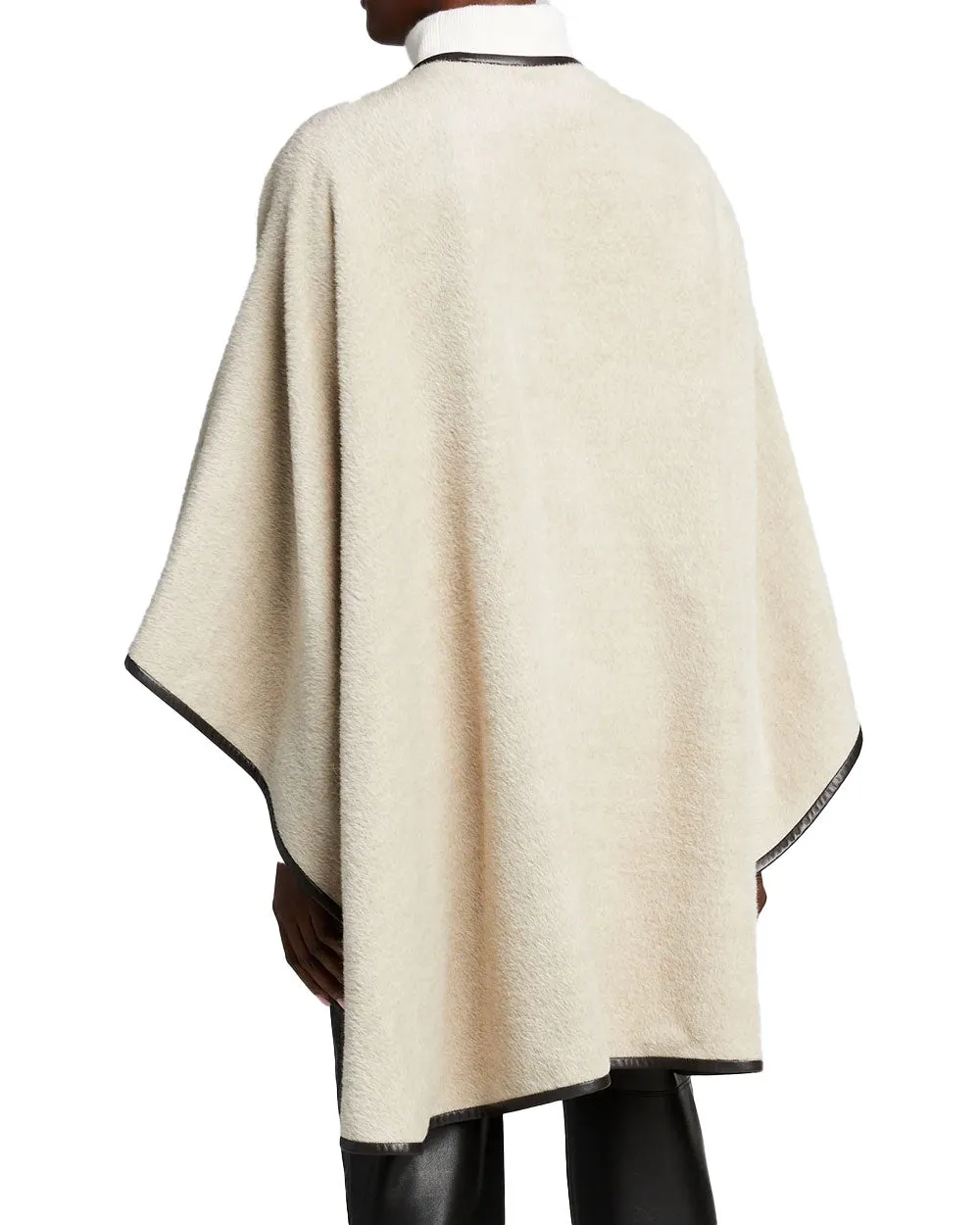 Oatmeal Baby Alpaca Leather Trimmed U-Cape