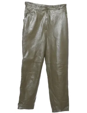 Olive Green Faux Leather Trousers - W30 L28