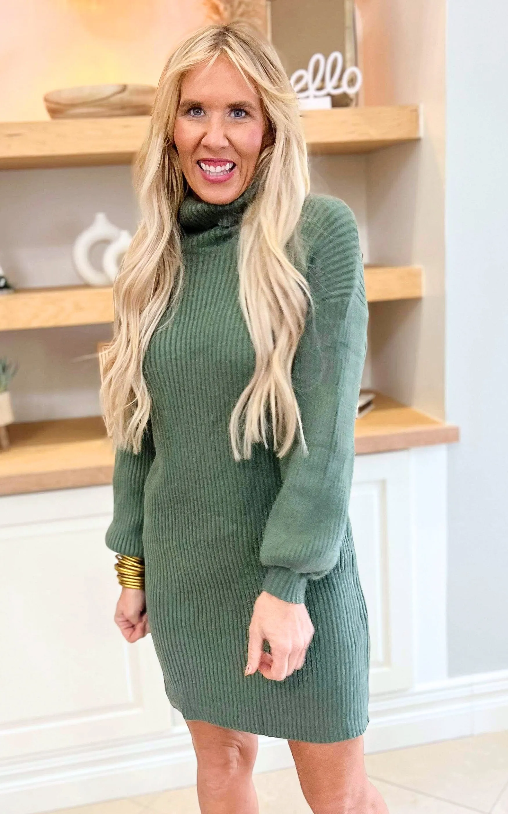 Olive Turtleneck Sweater Dress - Final Sale