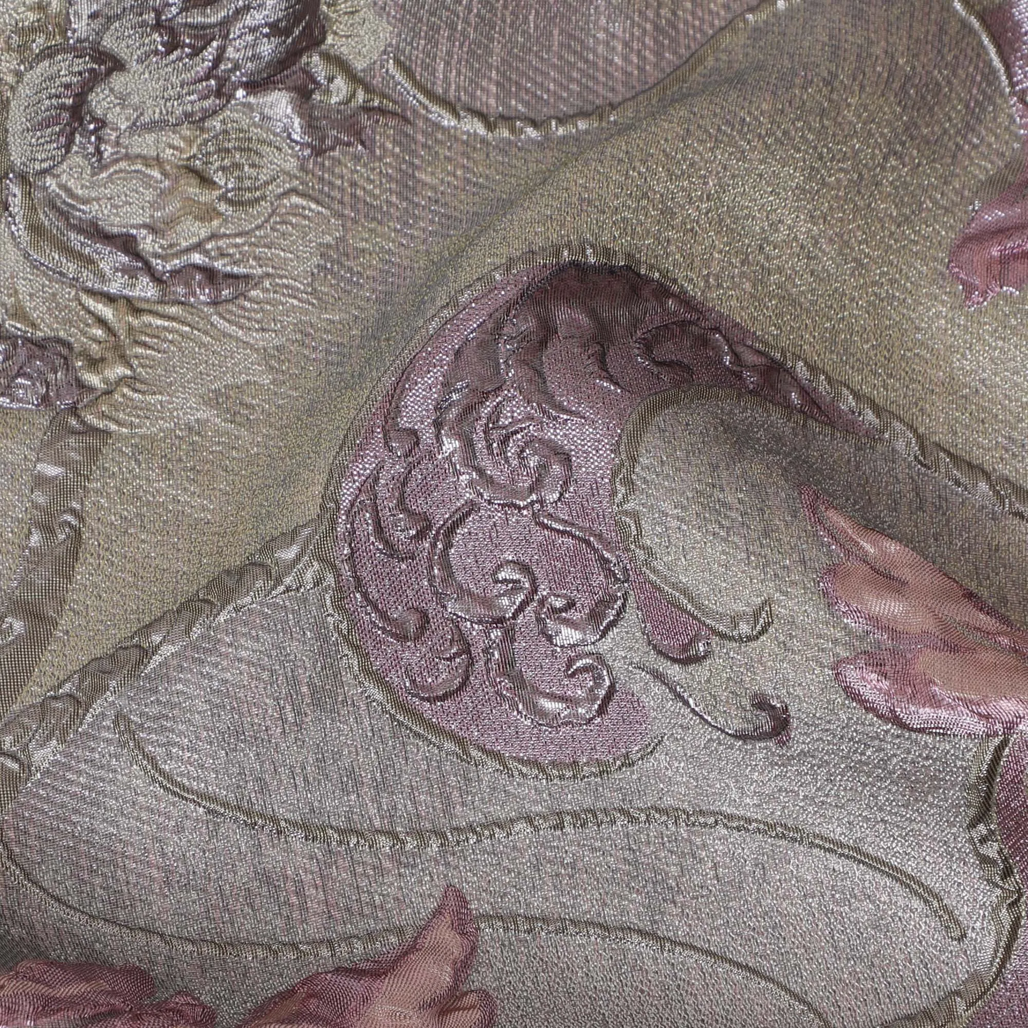 Pastel Gold and Rose Synthetic Brocade Fabric with Floral Swirl Design - 140 cm Width-D19804