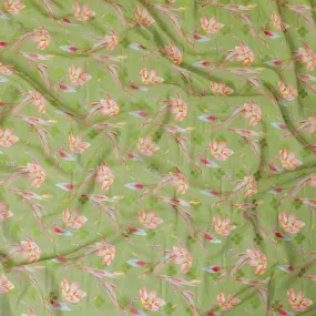 Pastel green cotton voile fabric with same tone clipcord having multicolor print in floral design-D9060