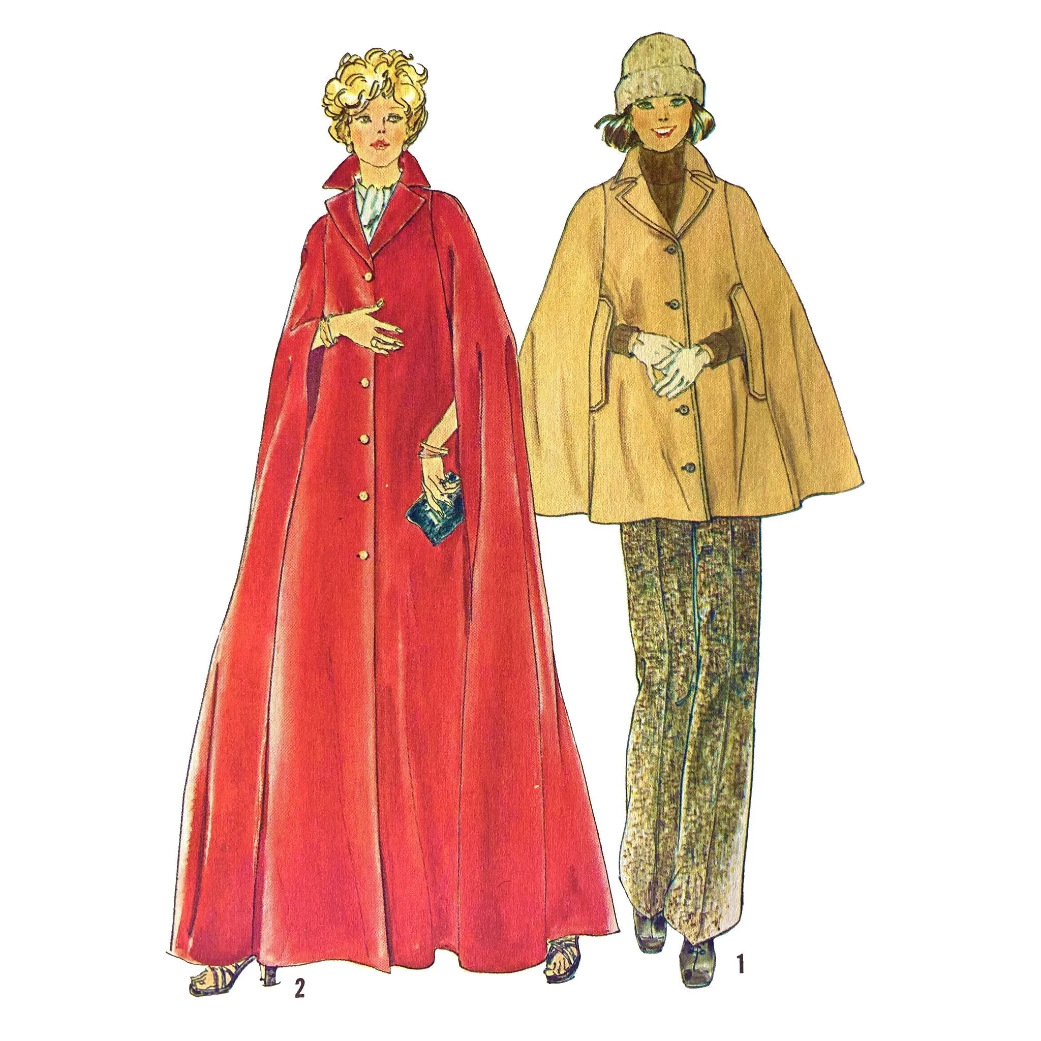 PDF - Vintage 1960s Pattern – 'Celeste' Cape Coat in Two Lengths -  34"-36” (86.4cm-91.4cm)- Download