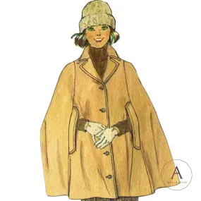 PDF - Vintage 1960s Pattern – 'Celeste' Cape Coat in Two Lengths -  34"-36” (86.4cm-91.4cm)- Download