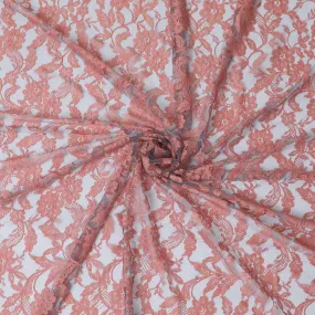 Peach, sky blue Premium pure two tone French Chantilly lace fabric in floral design-D14041S