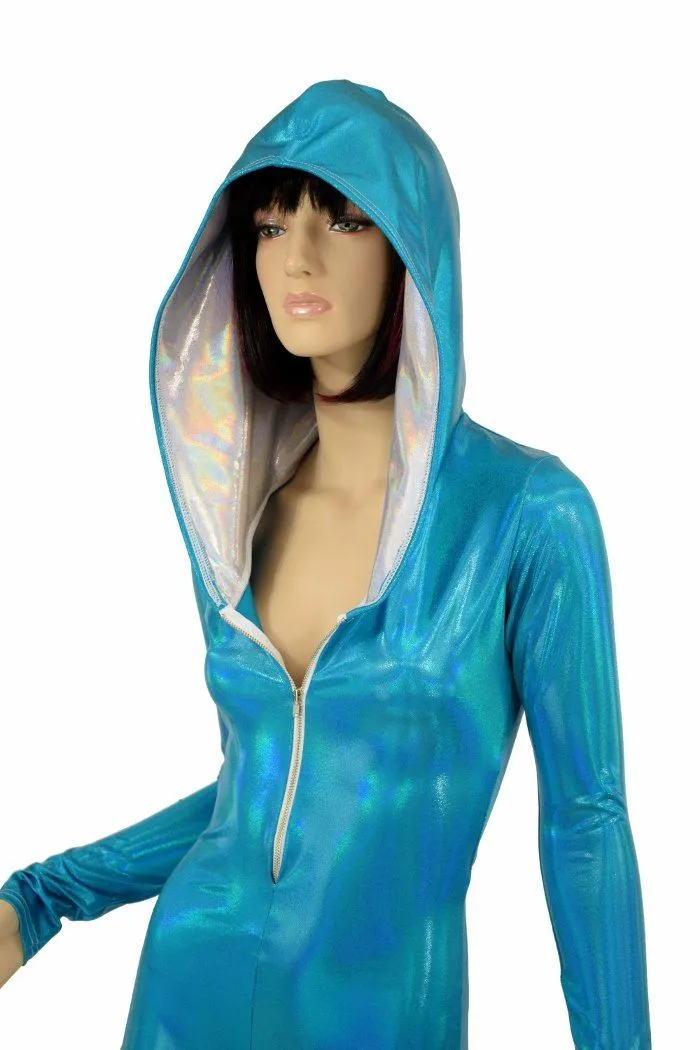 Peacock Holo Long Sleeve Hoodie Romper