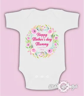 Personalised Wreath First Mothers Day Baby Kids 2021 Body Suit Vest Girl