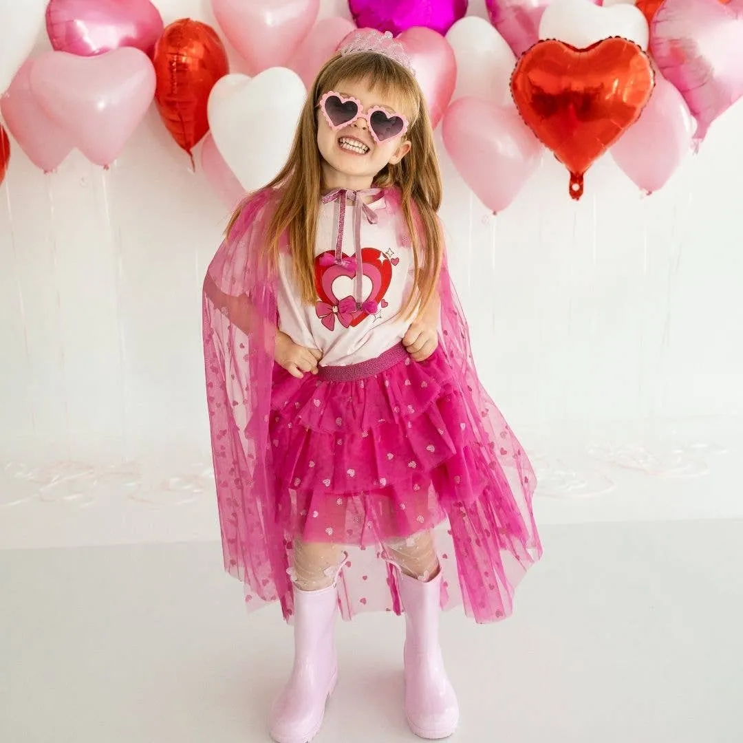 Pink Glitter Heart Valentine's Day Cape