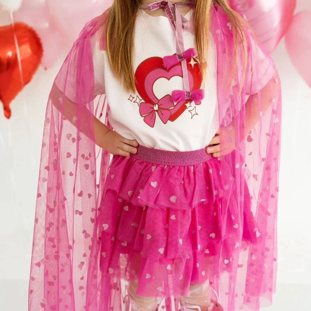 Pink Glitter Heart Valentine's Day Cape