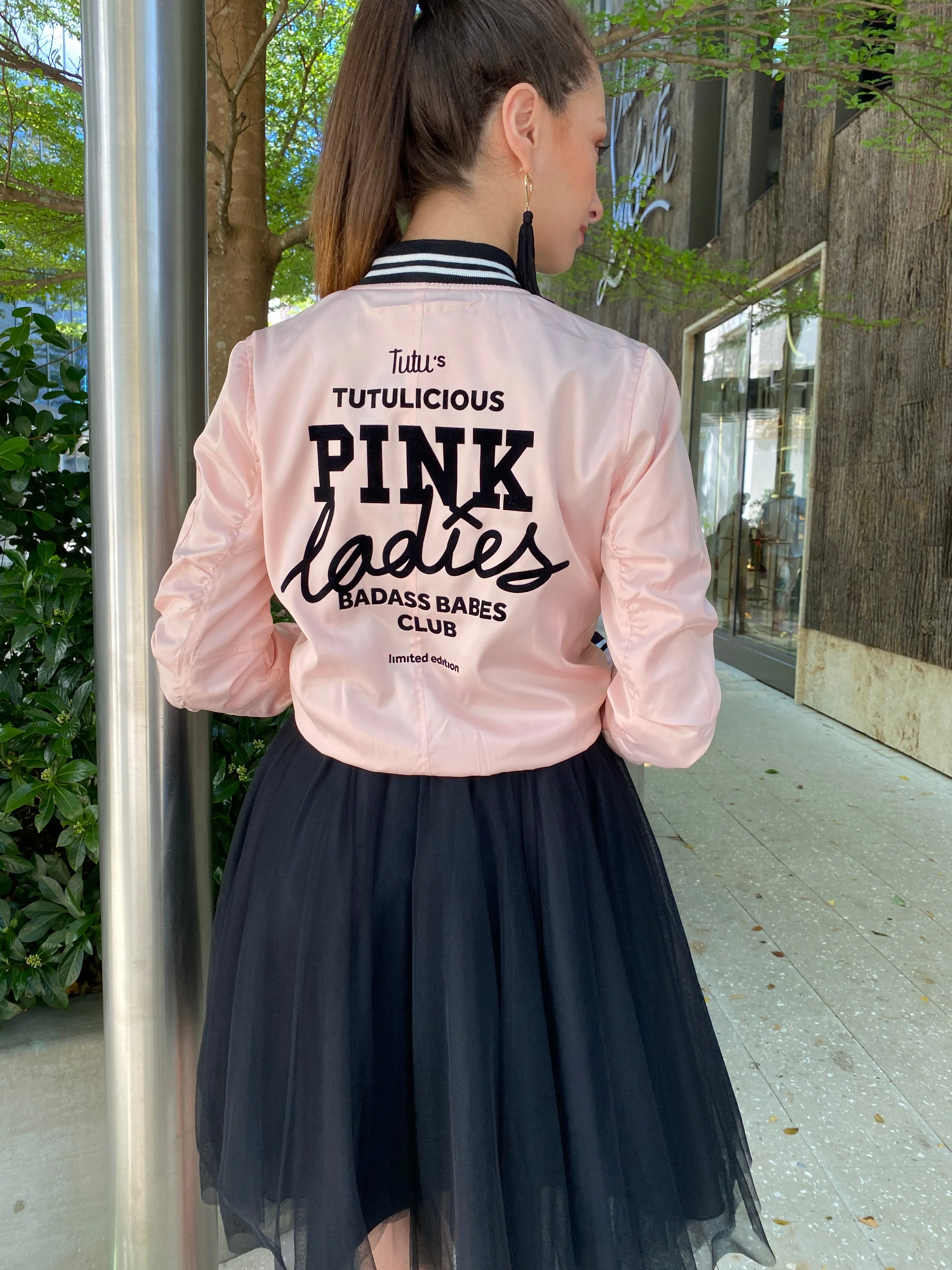 Pink Ladies Satin Bomber Jacket