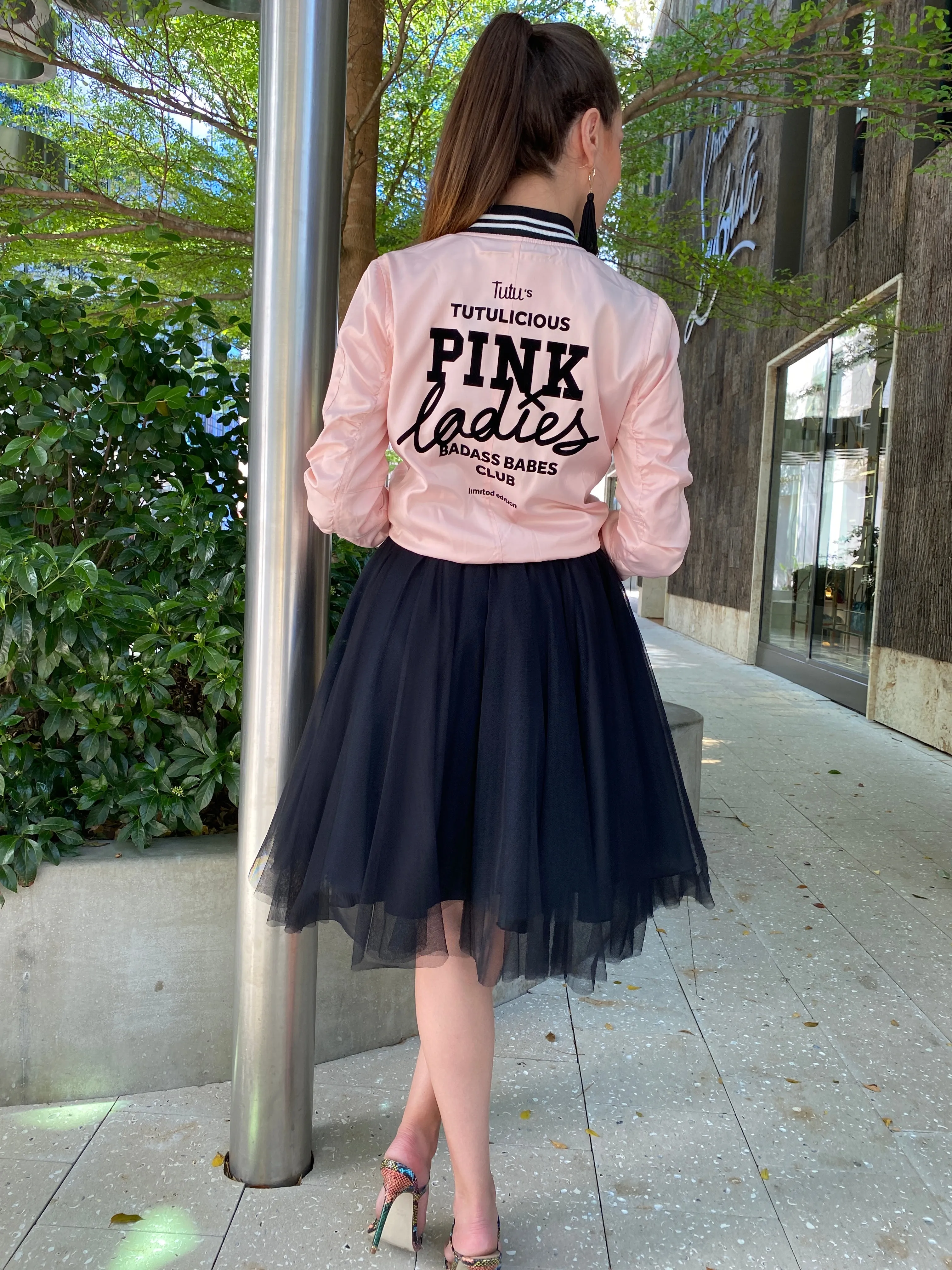 Pink Ladies Satin Bomber Jacket