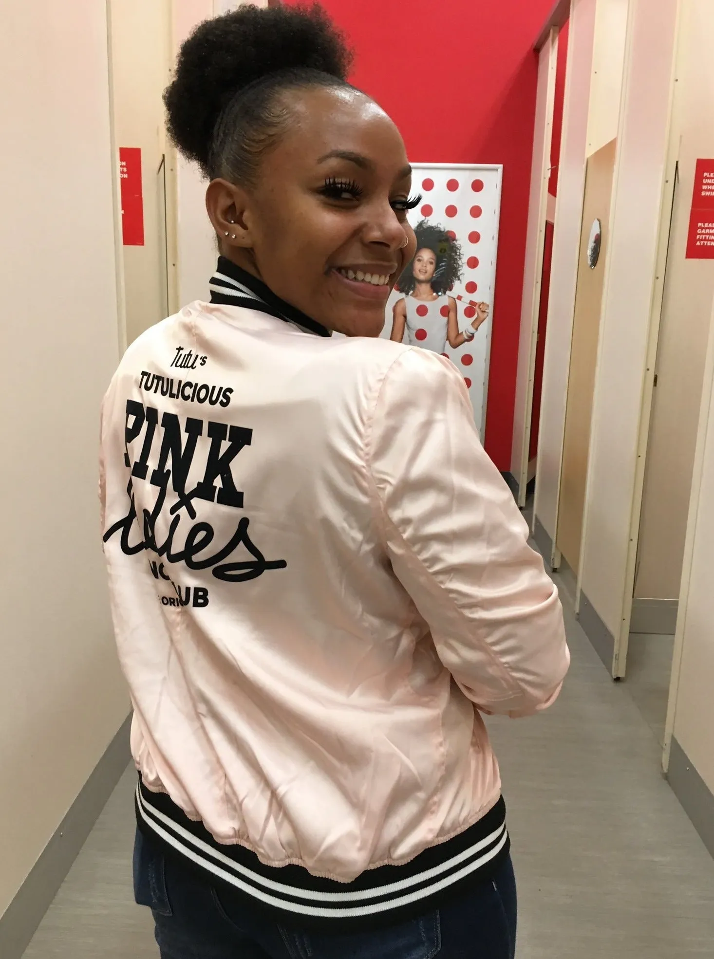 Pink Ladies Satin Bomber Jacket