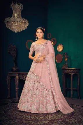 Pink Zarkan, Sequins And Thread Embroidered Crepe Silk Semi Stitched Lehenga