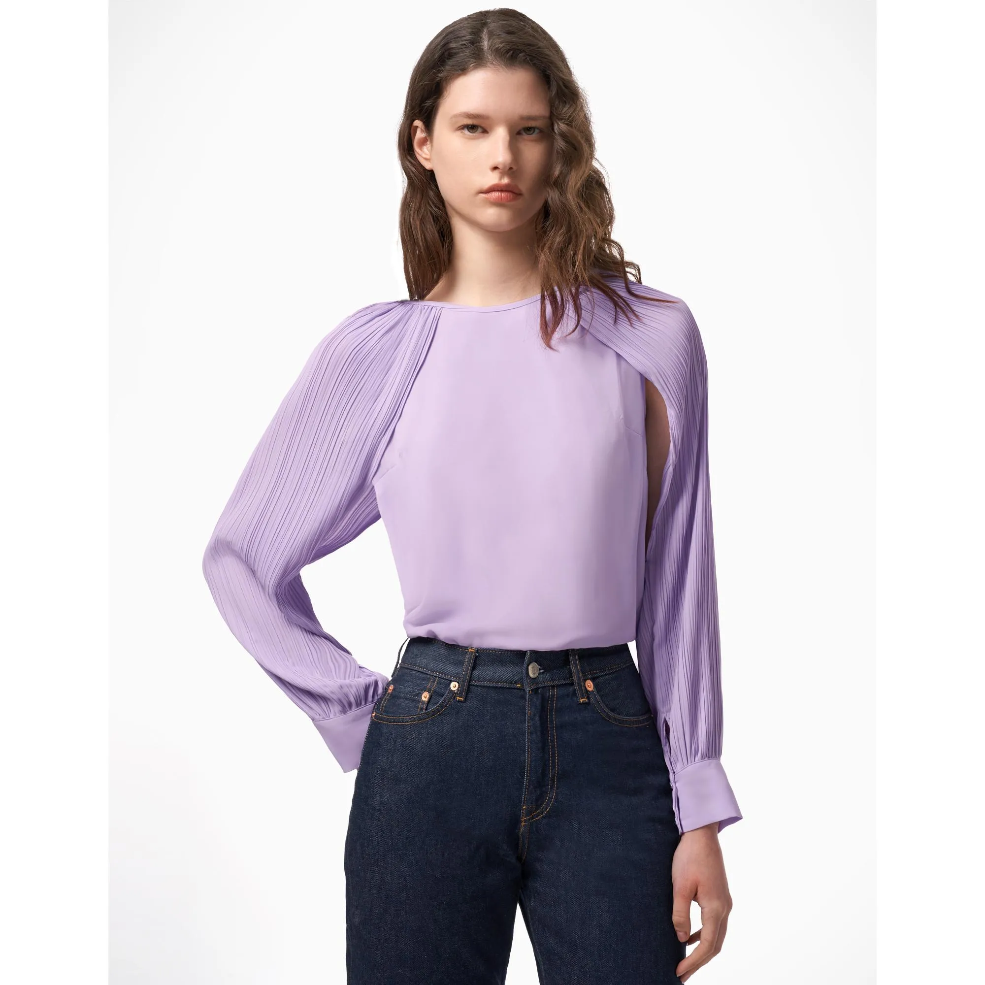 Pintuck Sleeve Blouse - Light Purple