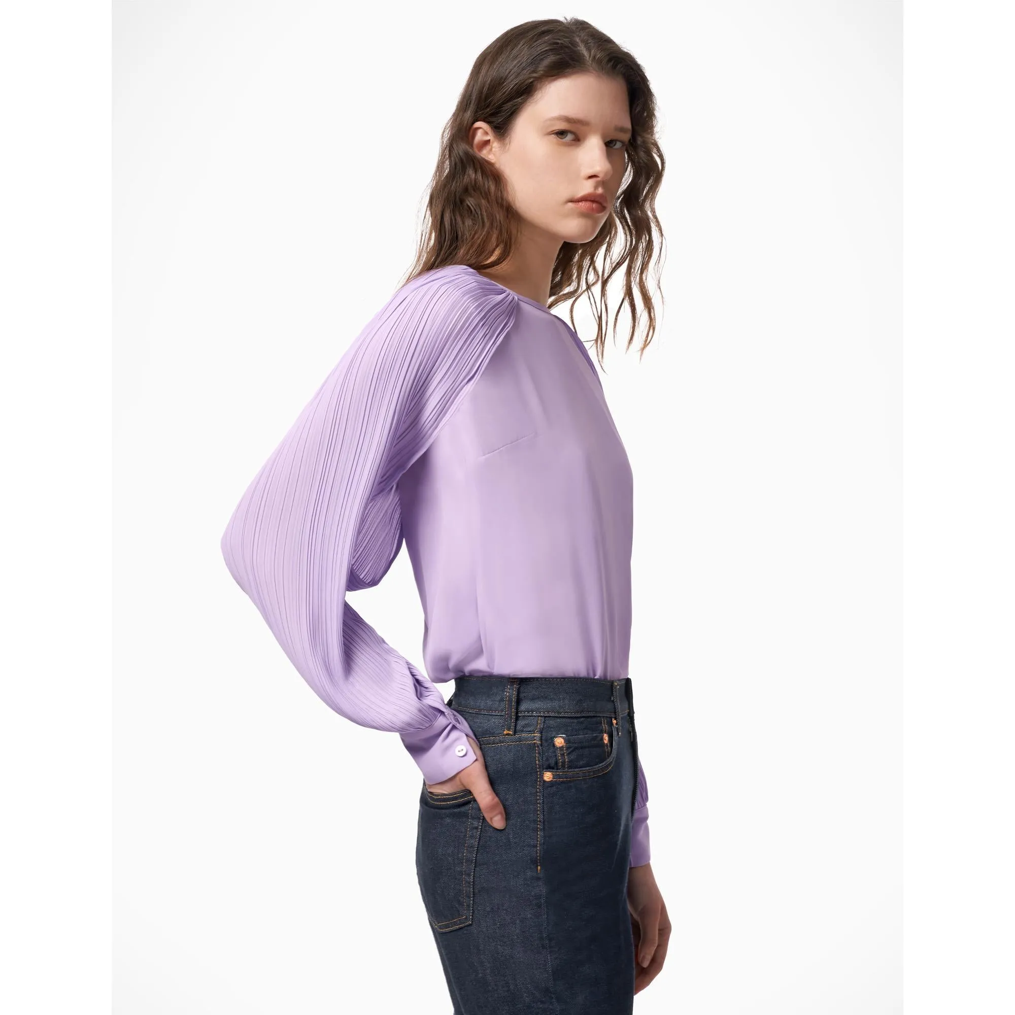 Pintuck Sleeve Blouse - Light Purple