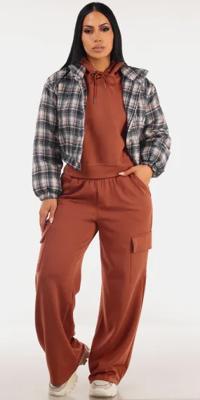 Plaid Pullover Cargo Pants Trio