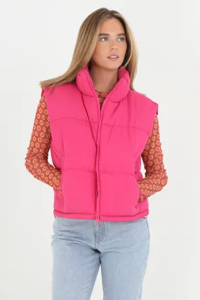 PLAIN PINK ZIP THROUGH PADDED PUFFER GILET