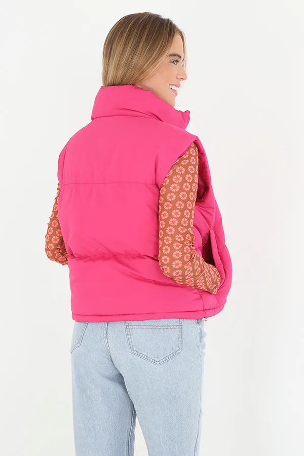 PLAIN PINK ZIP THROUGH PADDED PUFFER GILET