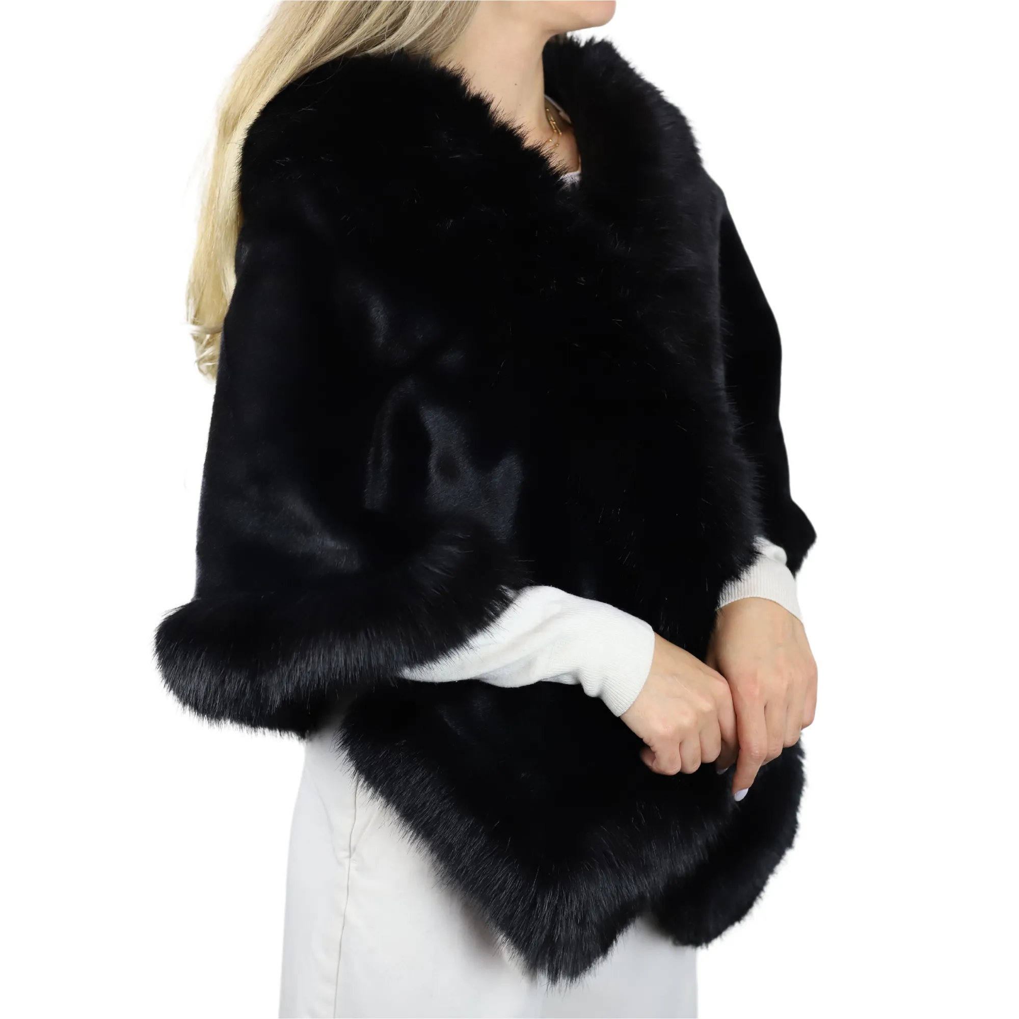 Plush Faux Fur Wrap - Black